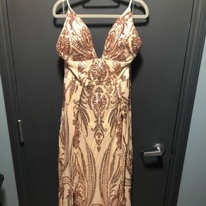 Rose gold sequin long fashion nova dress
